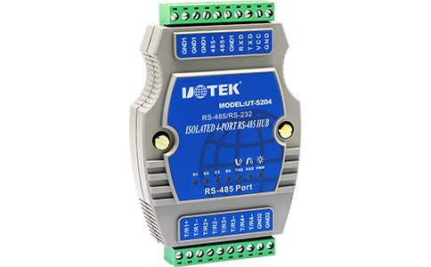 工业级4口集线器_UT-5204 RS-232/RS-485转4PORT RS-485导轨式集线器