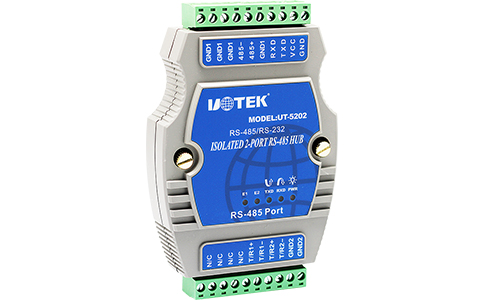 工业级串口集线器_UT-5202 RS-232/RS-485转2PORT RS-485导轨式集线器